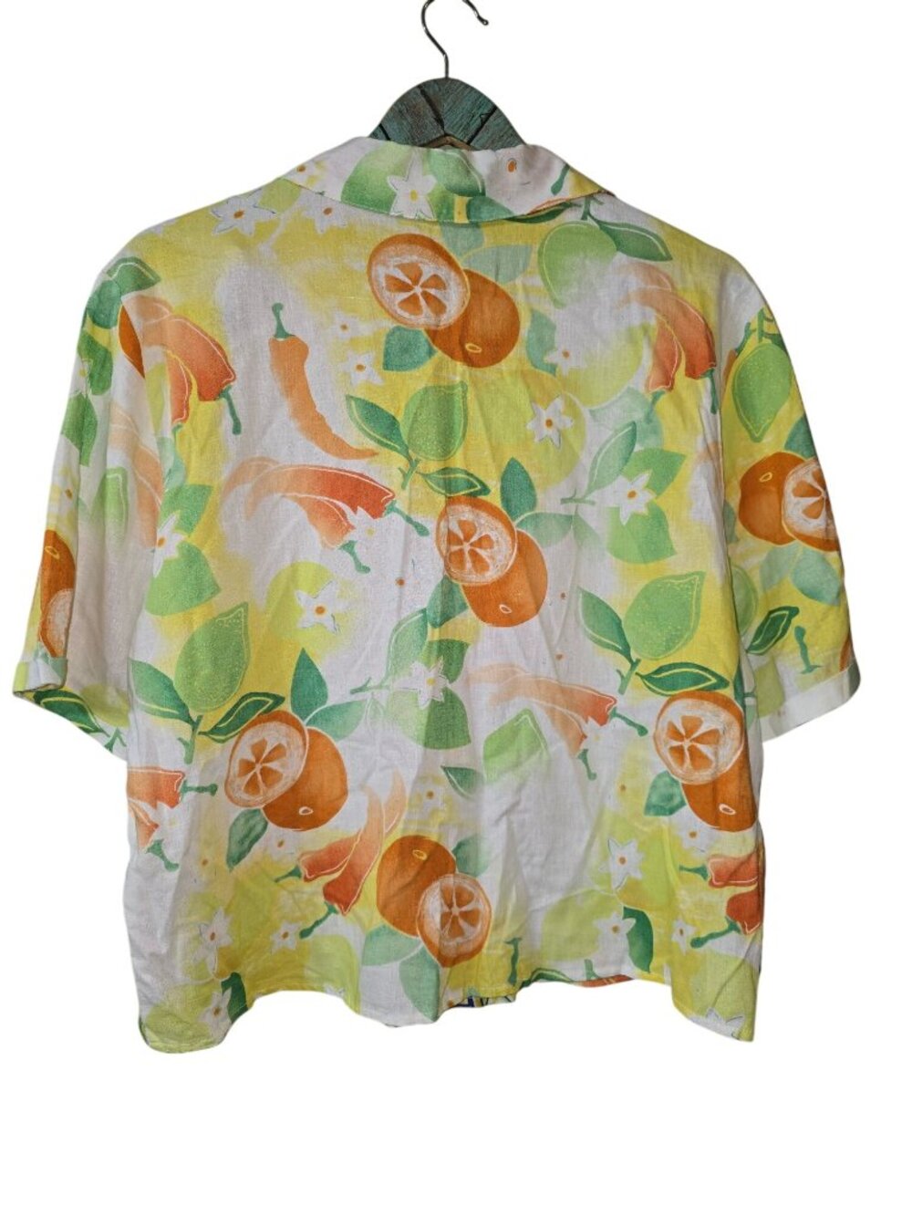 Hester & Orchard Fruit Floral Sun and Stars Linen Short Waist Top, XL - Picture 4 of 6